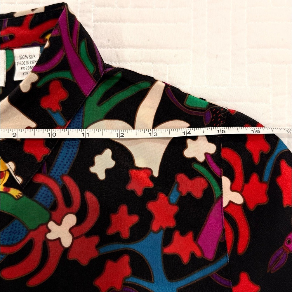 Chico's Design black silk print short sleeve blouse women size 0 - Picture 5 of 8